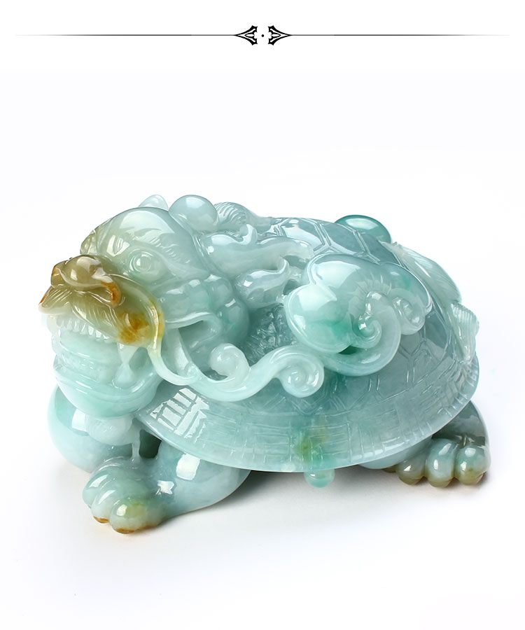 紫云珠宝翡翠龙龟缅甸a货冰糯种翡翠龙龟小摆件手把件手玩