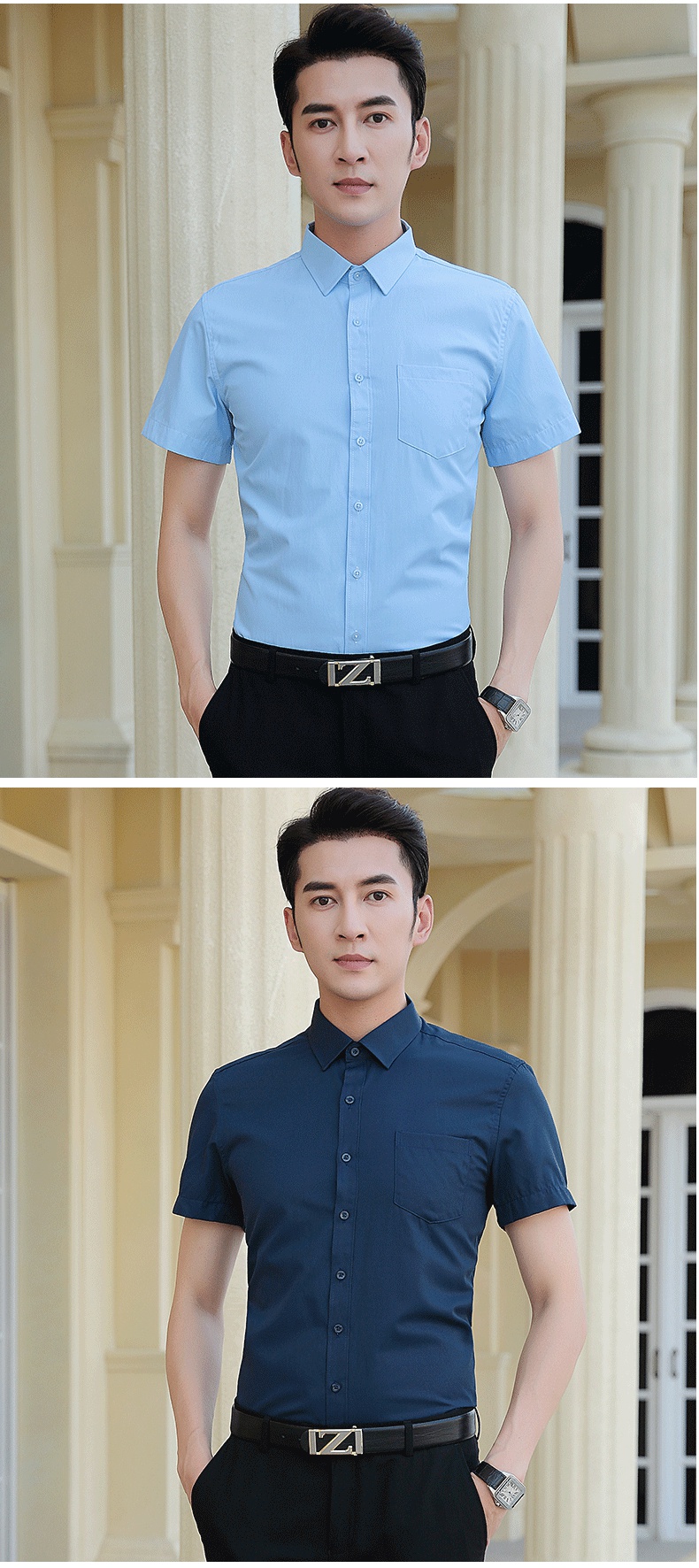 希杰狮王男士衬衫 夏季新款白色短袖衬衫男纯色短袖半商务职业正装