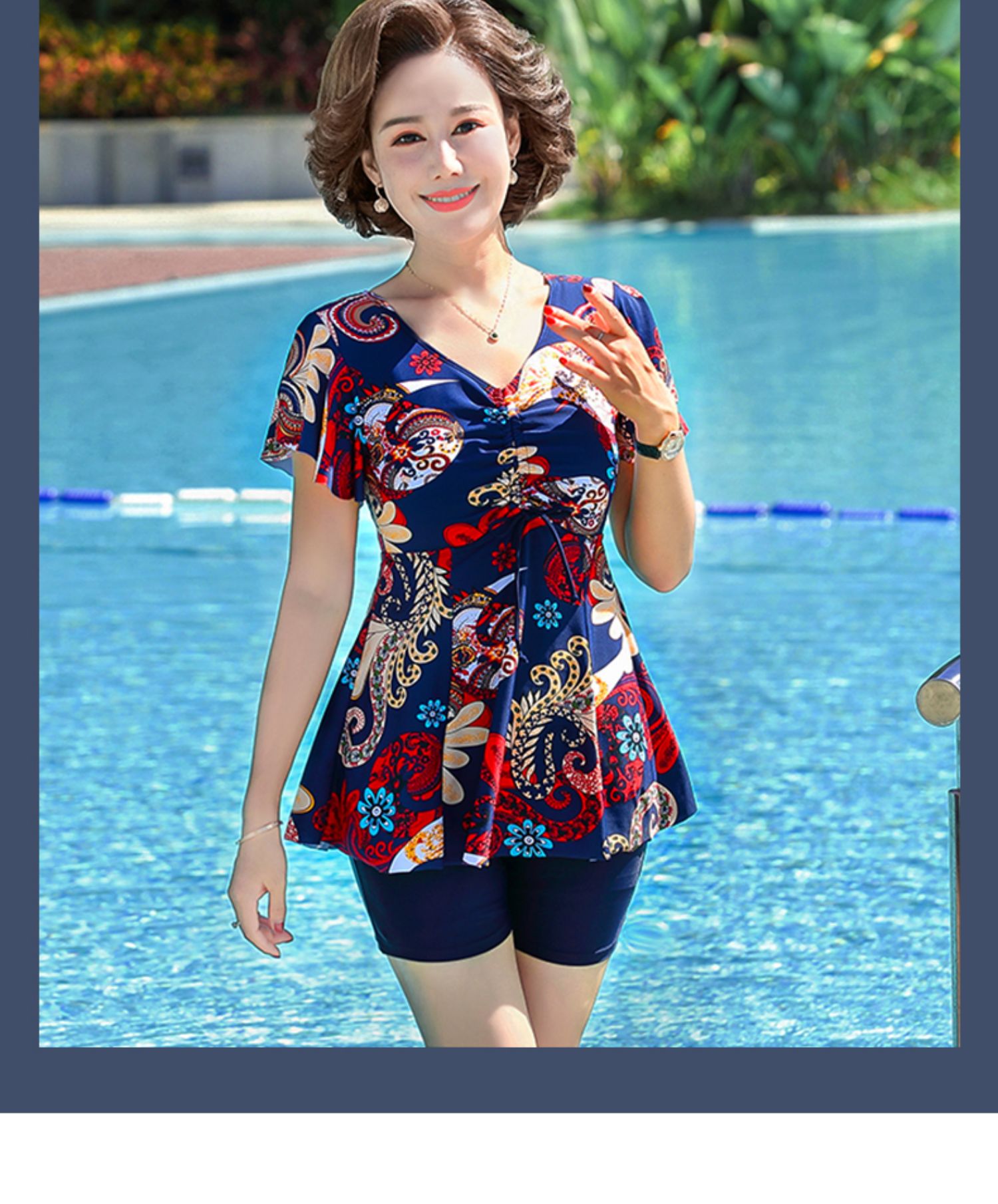 【佑游女士泳衣】 泳衣女泡温泉遮肚显瘦保守分体裙式中老年妈妈中年