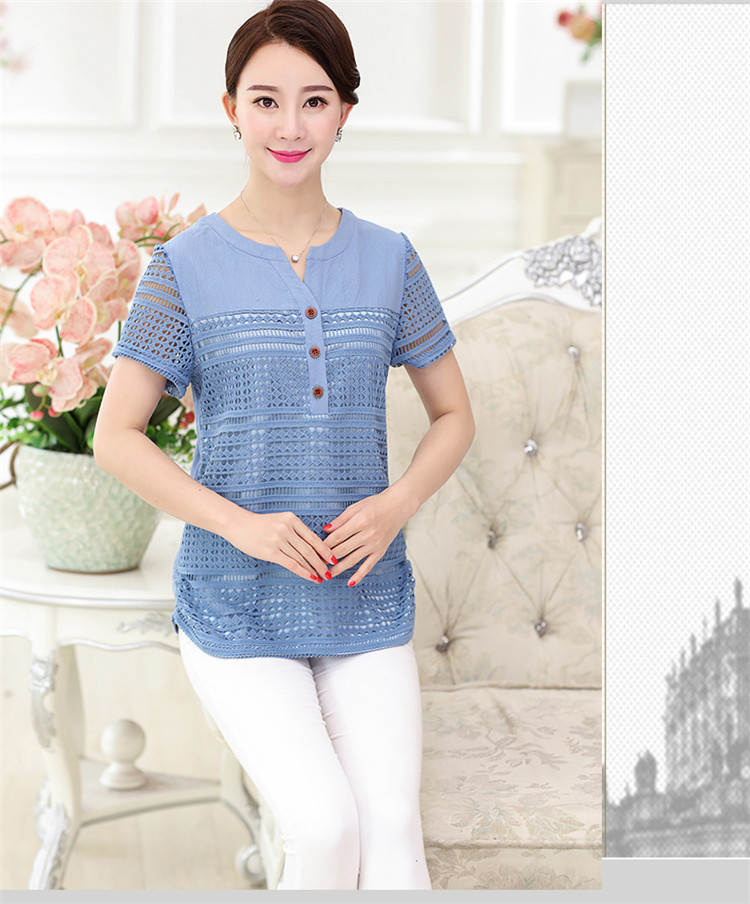 中年女夏季棉麻妈妈装夏装短袖t恤女上衣中老年女装大码女装衬衫