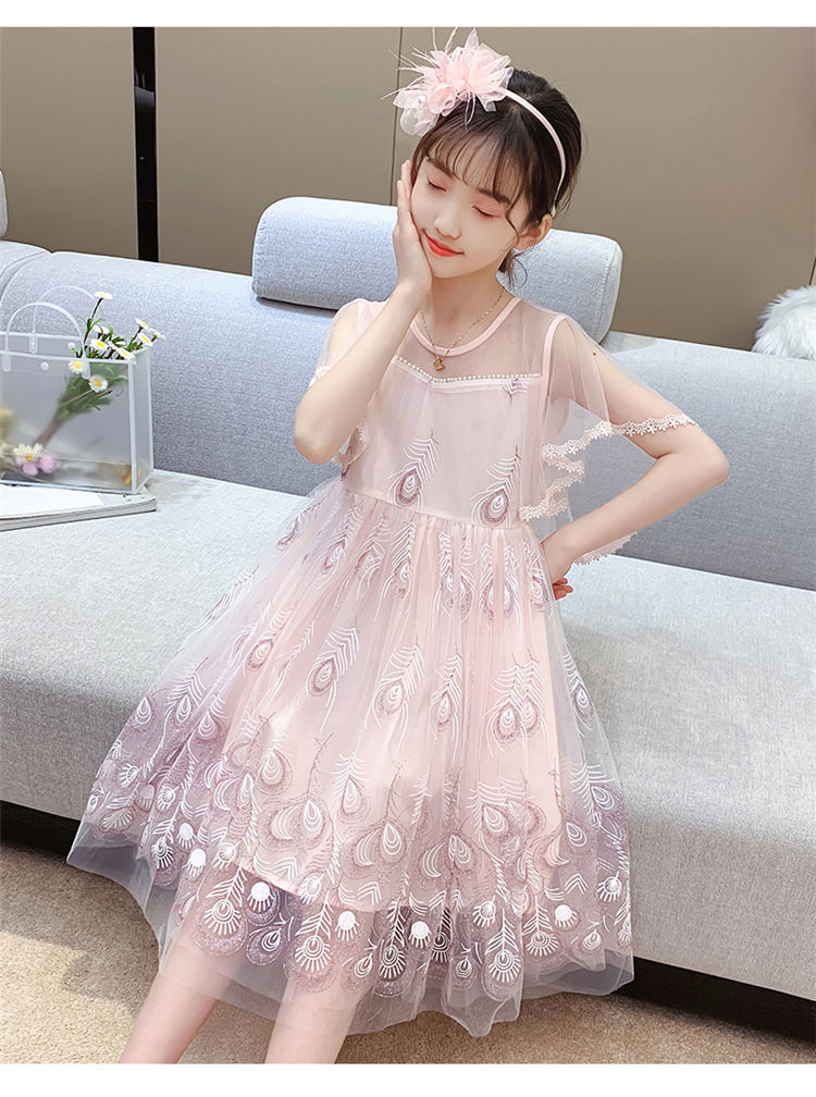 女童连衣裙夏款2021洋气童装儿童公主裙女孩蕾丝蓬蓬纱裙披肩裙子