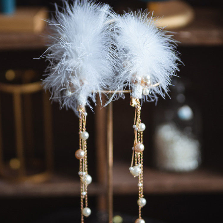 汉服头饰全套森系超仙流苏羽毛古风发饰古代毛毛发夹古装配饰品女羽毛