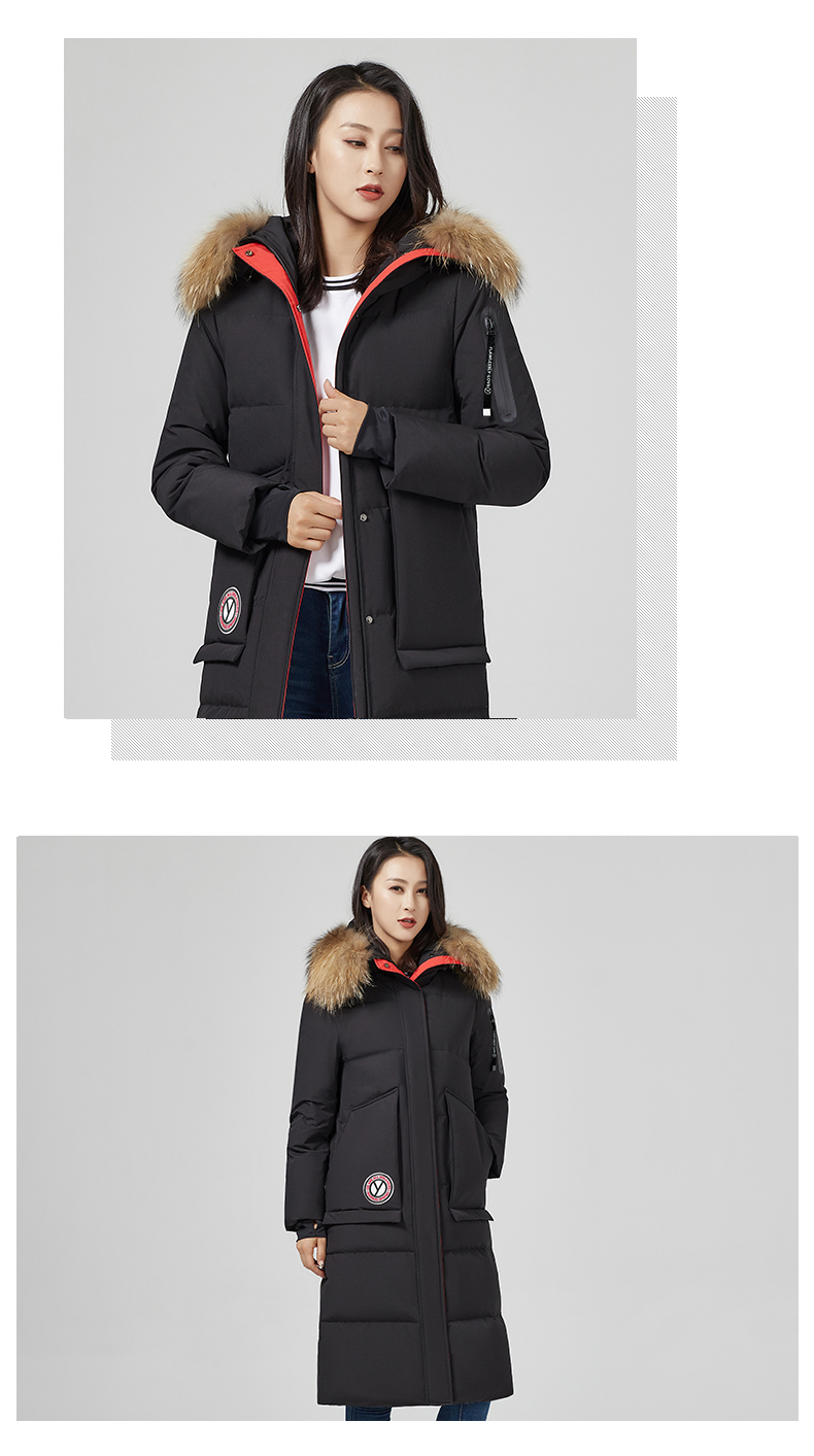 yaloo雅鹿羽绒服女中长款2019新款鹅绒韩版大毛领过膝羽绒外套m