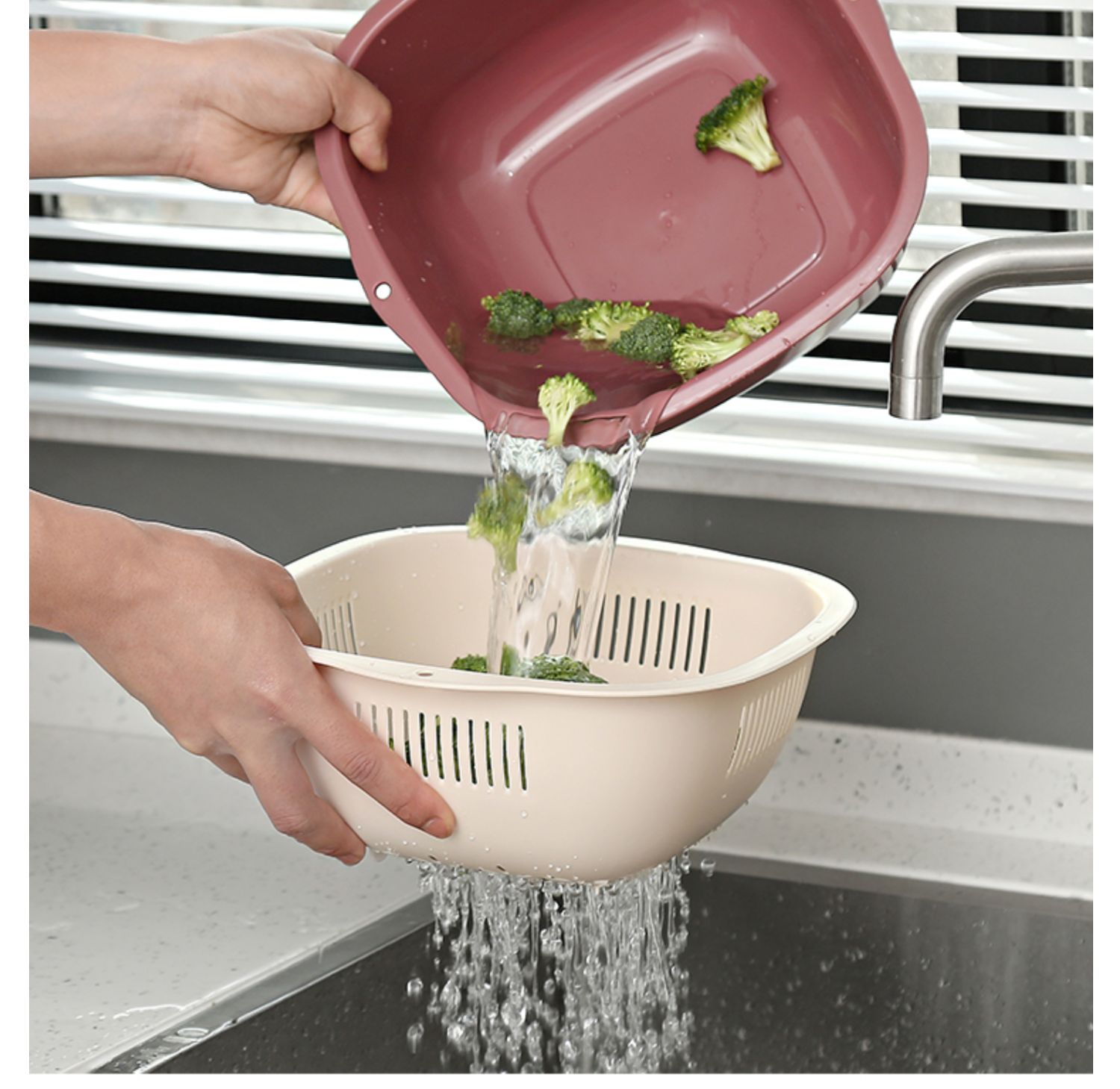 双层洗菜盆沥水篮菜篮子家用厨房网红洗果蔬筐淘米洗水果盆 敬平洗