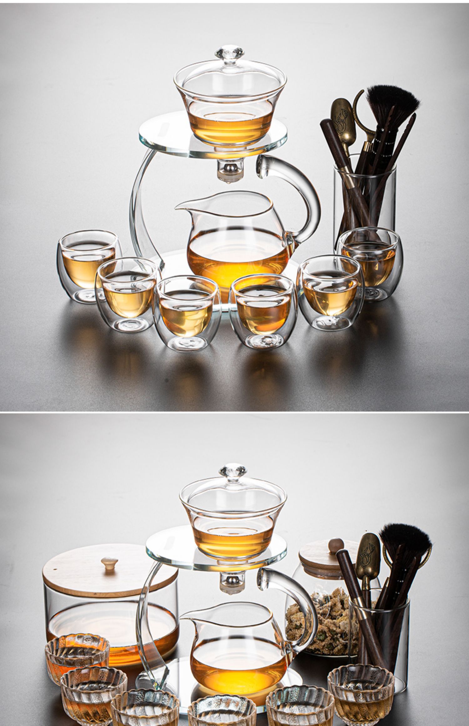 yicheng玻璃懒人茶具冲茶器套装家用轻奢高档客厅功夫茶盘茶杯自动泡