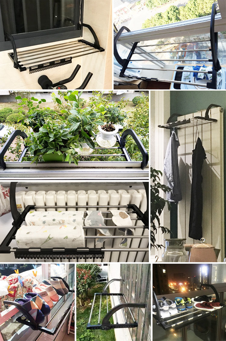 《不锈钢窗外小型伸缩晾晒架置物窗台晒鞋神器暖气片窗户阳台晾衣架