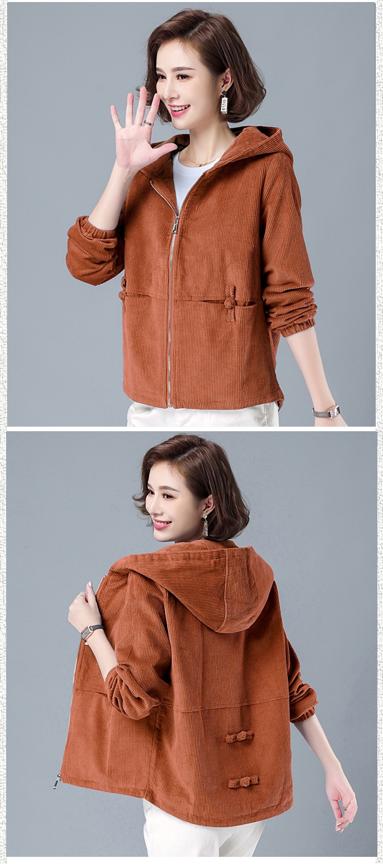 愫惠君春秋外套女2021年新款春季宽松灯芯绒上衣韩版宽松女士夹克1208