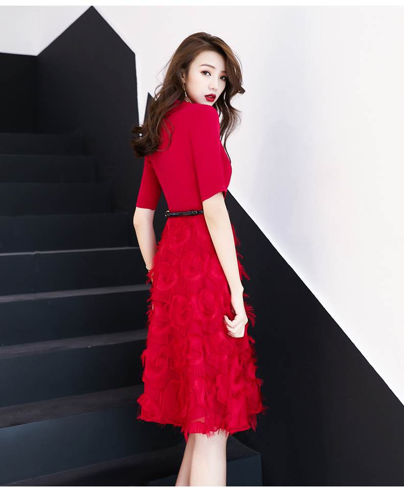 韩版潮牌小个子现代洋装2019新款新娘结婚订婚红色敬酒礼服女答谢宴会