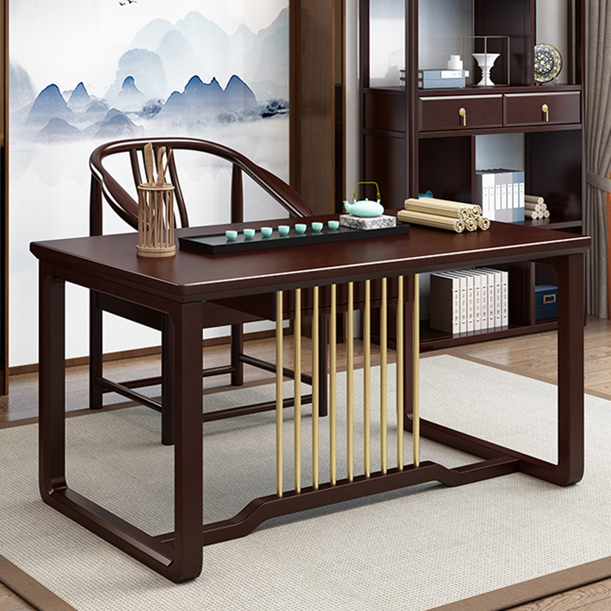 木格尚品 新中式书桌椅组合轻奢实木写字书法画桌办公学习桌书房家具