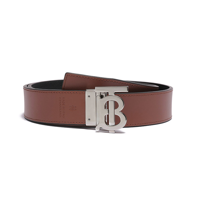 博柏利 burberry 男款牛皮革银色tb专属标识搭扣不可裁剪双面皮带腰带