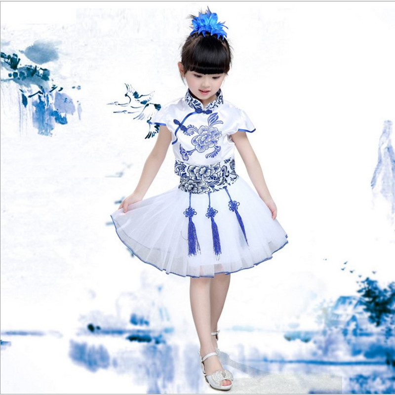 萌萌哒天团帝都同款儿童舞蹈服装青花瓷演出服女青花瓷旗袍演出服演出