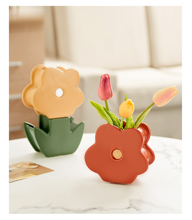 北欧ins风网红创意可爱陶瓷花朵轻奢小花瓶摆件客厅干花餐桌装饰 feng