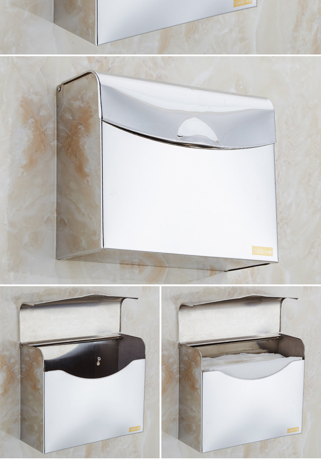 卫生间纸巾盒免打孔草纸盒四方形浴室不锈钢厕纸盒墙壁挂打孔