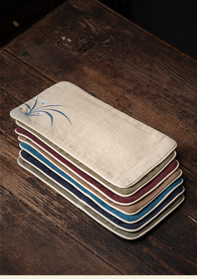 手绘茶巾布加厚吸水餐巾抹布刺绣棉麻茶垫茶台桌小毛巾jing ping茶具