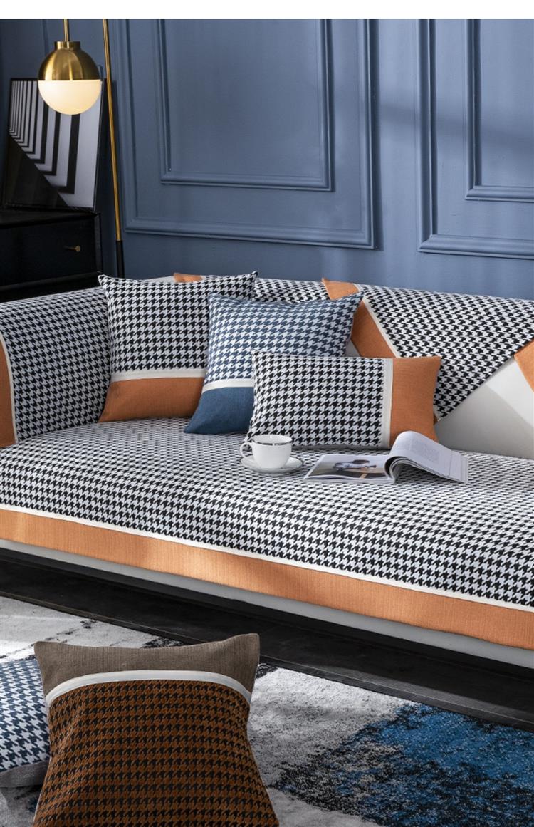 沙发垫四季通用北欧现代防滑档千鸟格沙发套罩巾盖布