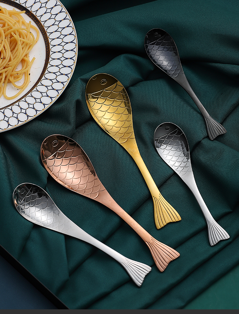 304不锈钢网红勺子家用儿童吃饭创意鱼形西餐勺轻奢汤匙汤勺调羹 敬平