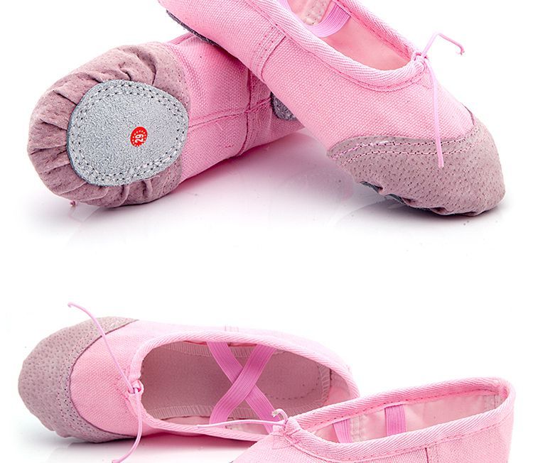 粉色儿童舞蹈鞋软底练功芭蕾舞鞋白猫爪鞋形体操鞋瑜伽帆布皮头鞋皮头