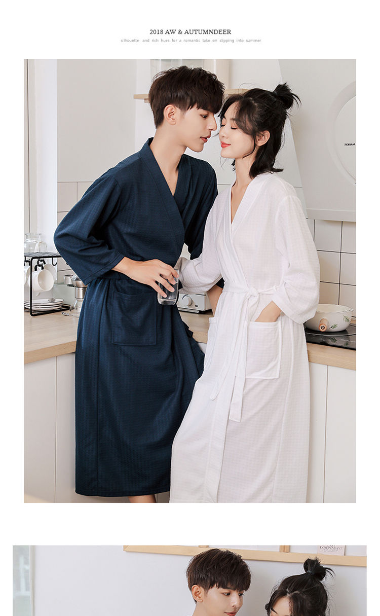 情侣浴袍女长款春秋薄款男士大码酒店睡袍女士晨袍睡衣吸水浴衣夏