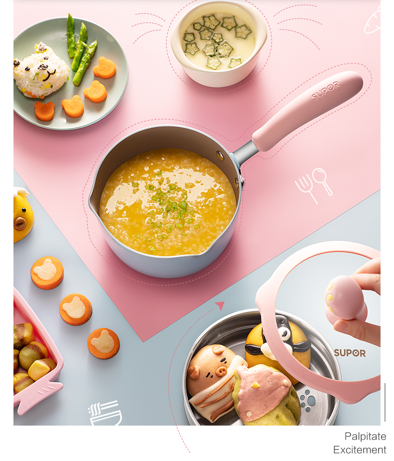 优选苏泊尔小馋猫奶锅宝宝辅食锅婴儿家用煎锅不粘锅泡面热煮奶多功能