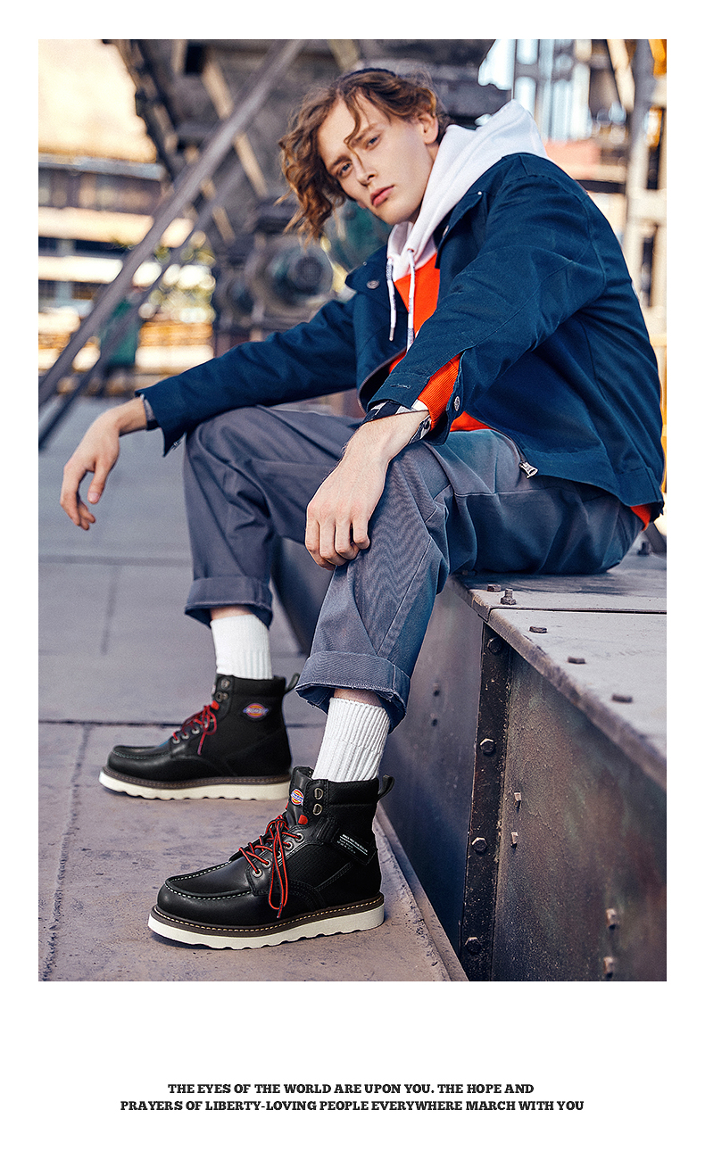 dickies男鞋冬季新款高帮工装鞋男士真皮休闲大头皮鞋子194m50lxs77