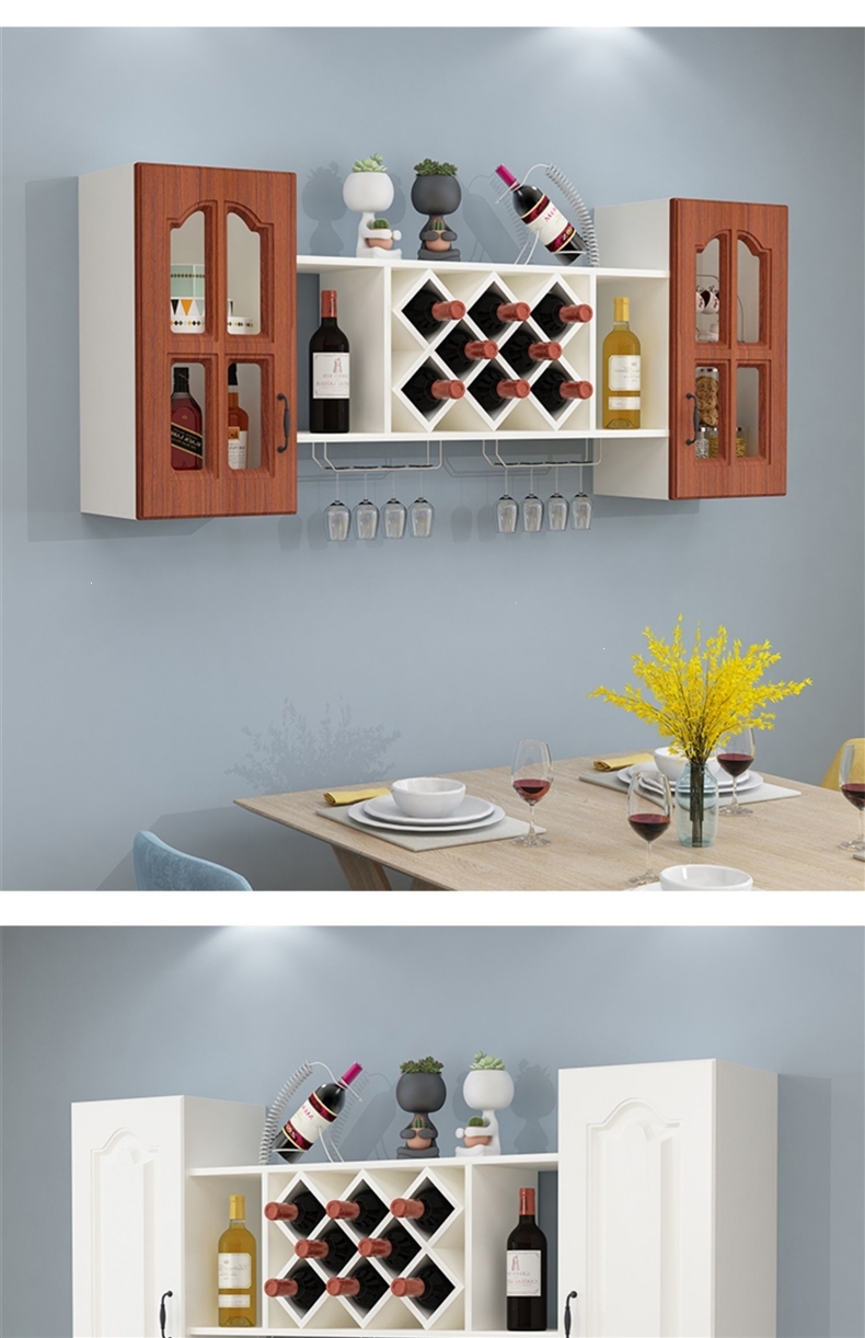 现代简约壁挂式酒柜酒格红酒架创意储物柜餐厅置物架墙上餐边吊柜