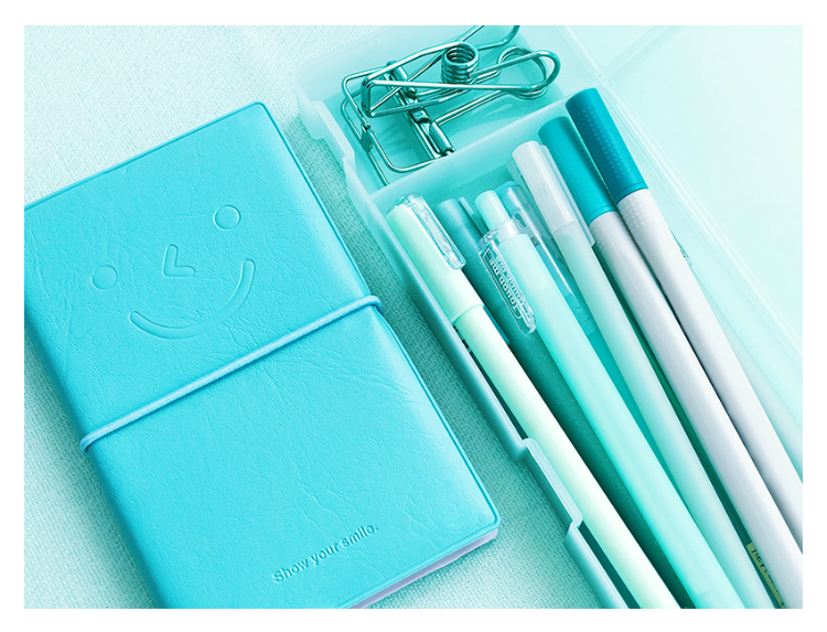 薄荷绿中性笔文具盒书夹套装学生文具礼盒