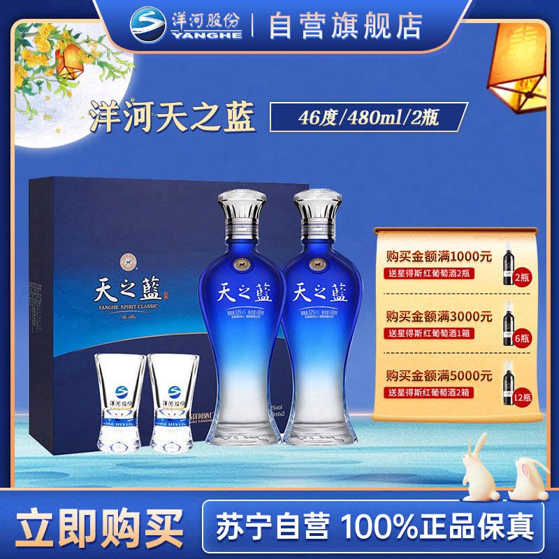 洋河(YangHe) 蓝色经典 天之蓝 46度 480ml*2 礼盒装 浓香型白酒 口感绵柔(新老包装随机发货)图片