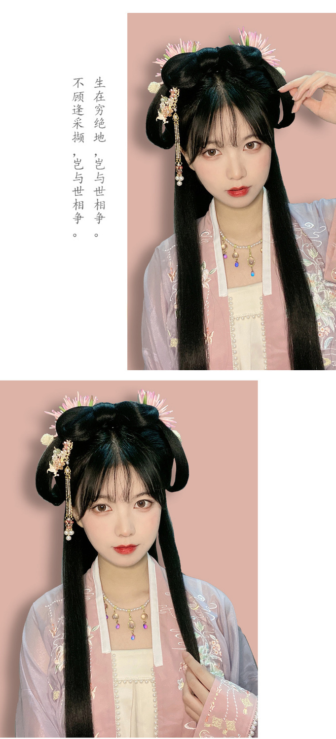 汉服假发古装假发包全发丝软蝴蝶结发髻可爱发束古风造型日常百搭圆