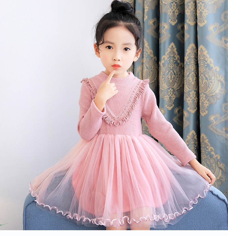晓弗婴童裙子 4女童加绒毛衣裙5儿童针织连衣裙小女孩秋冬季洋气公主
