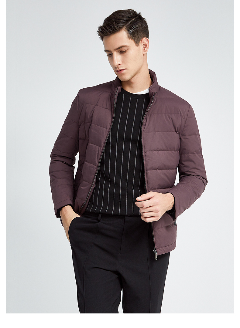 报喜鸟男装商务休闲短款羽绒服冬季男士修身白鸭绒厚羽绒外套