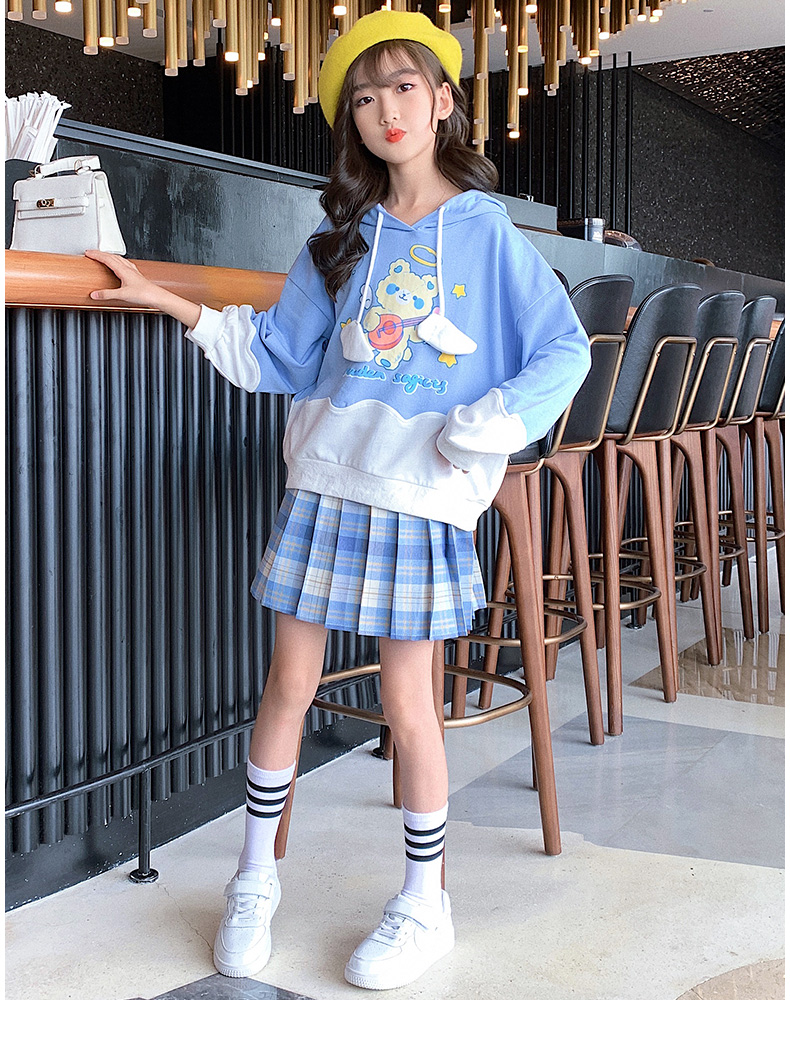 乐卉 女童卫衣jk学生学院风套装2021春秋新款洋气大童秋装儿童裙子