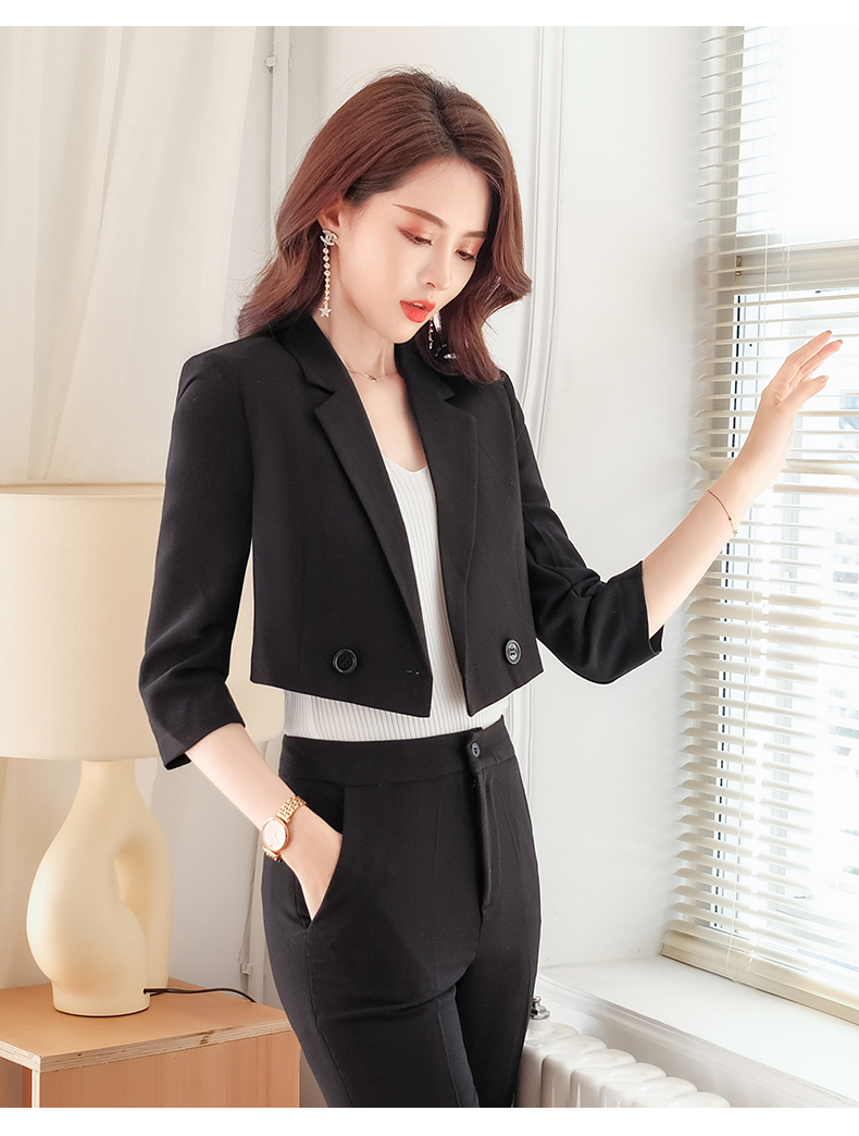 2021春夏季新款短西装修身职业装拼接领工作服职业装白领商务工装