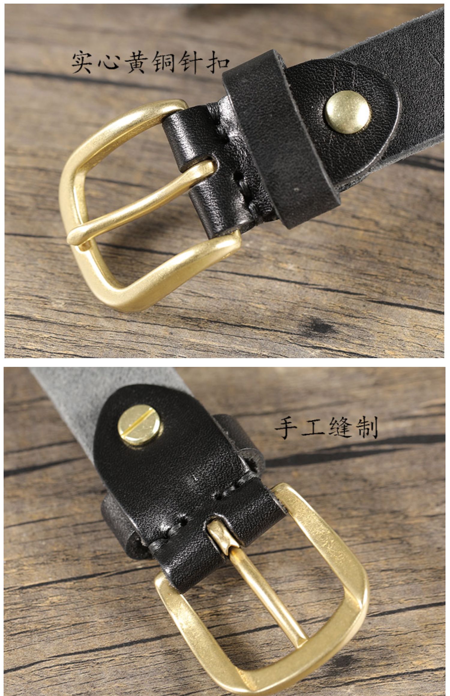 聚范手工简约复古铜针扣女士牛仔裤皮带头层软腰带女夏可打结