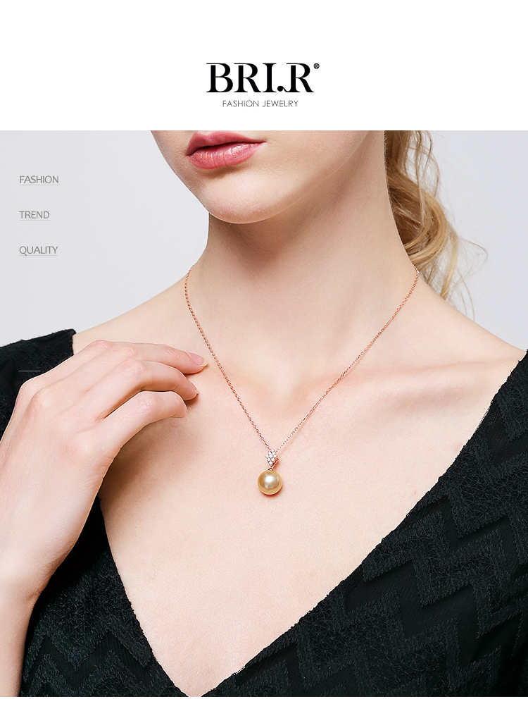 佰色传情12-13mm强光海水珍珠南洋金珠吊坠18k金钻石送长辈送朋友女