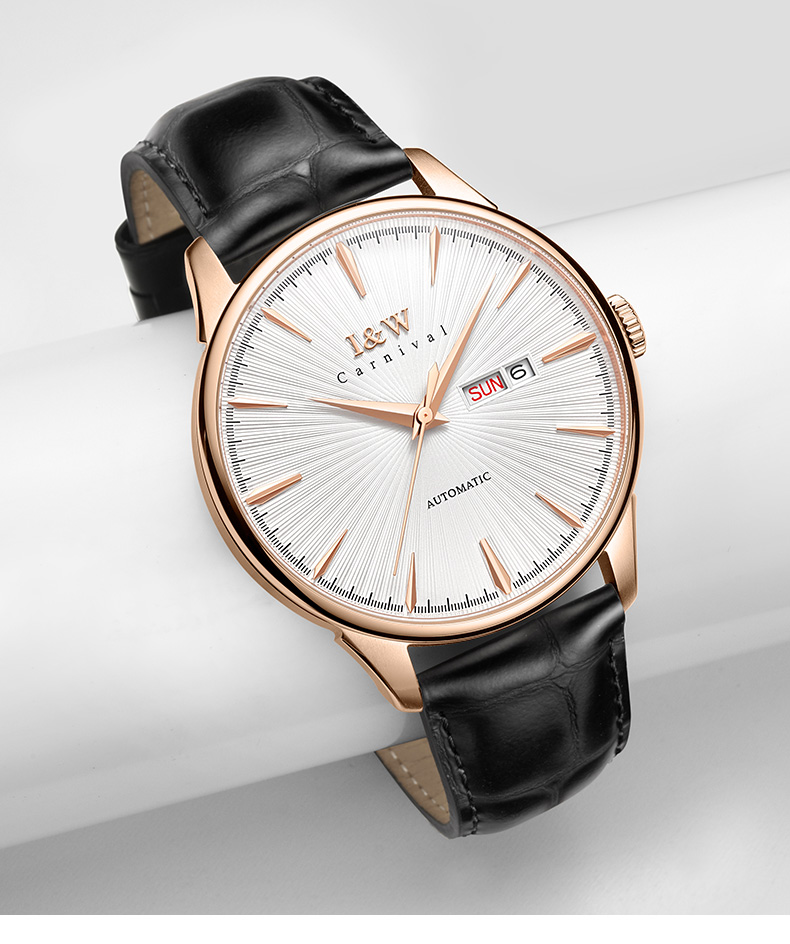 瑞士爱沃驰iwcarnival手表男士全自动机械表男表进口机芯真皮带防水