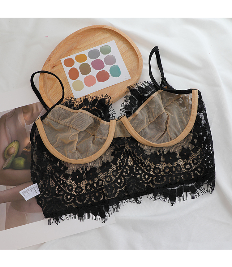 可莉允超薄镂空网纱蕾丝边性感文胸软钢圈舒适显小背心式内衣胸罩