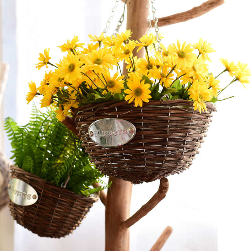 手工藤编编织吊篮花篮挂钩栏杆绿萝吊兰垂吊田园悬挂壁挂式吊盆 a款草