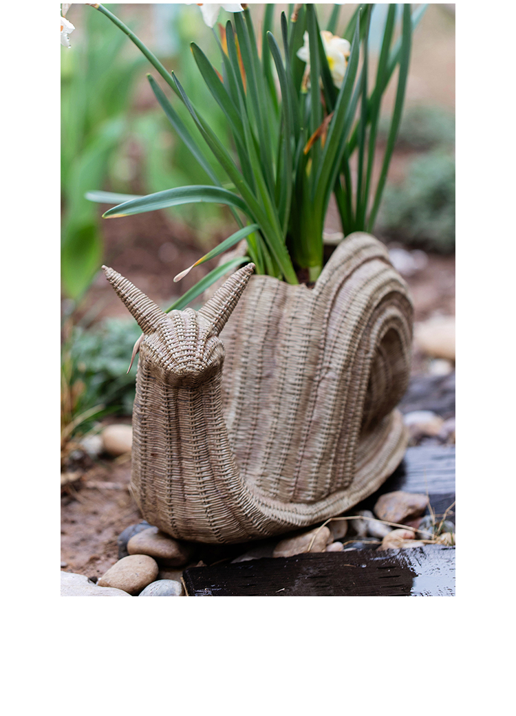 编织蜗牛动物造型花盆花器创意多肉摆件花园装饰编织蜗牛花盆a款大