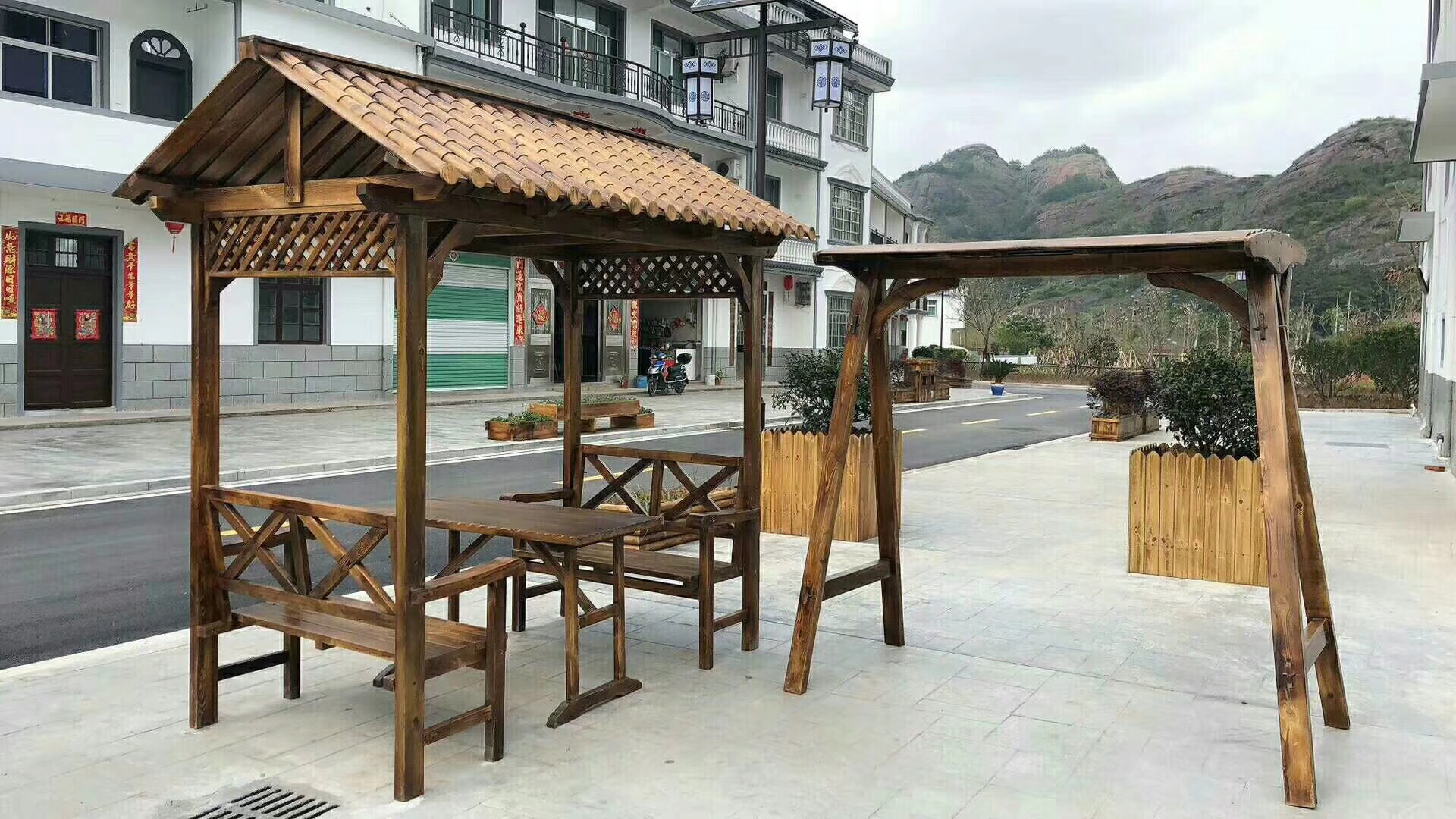 森美人户外凉亭庭院别墅实木休闲家用小亭子花园阳台防腐木葡萄架农家