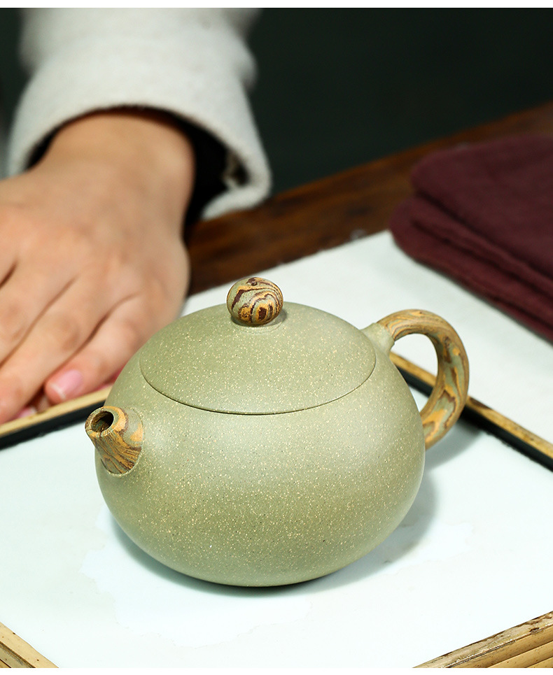 绞泥西施壶紫砂壶原矿豆青绿泥绞泥功夫茶壶具厂家
