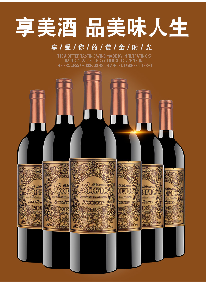 法国原瓶进口波尔多产区洛菲克波尔多干红葡萄酒13度750ml6瓶
