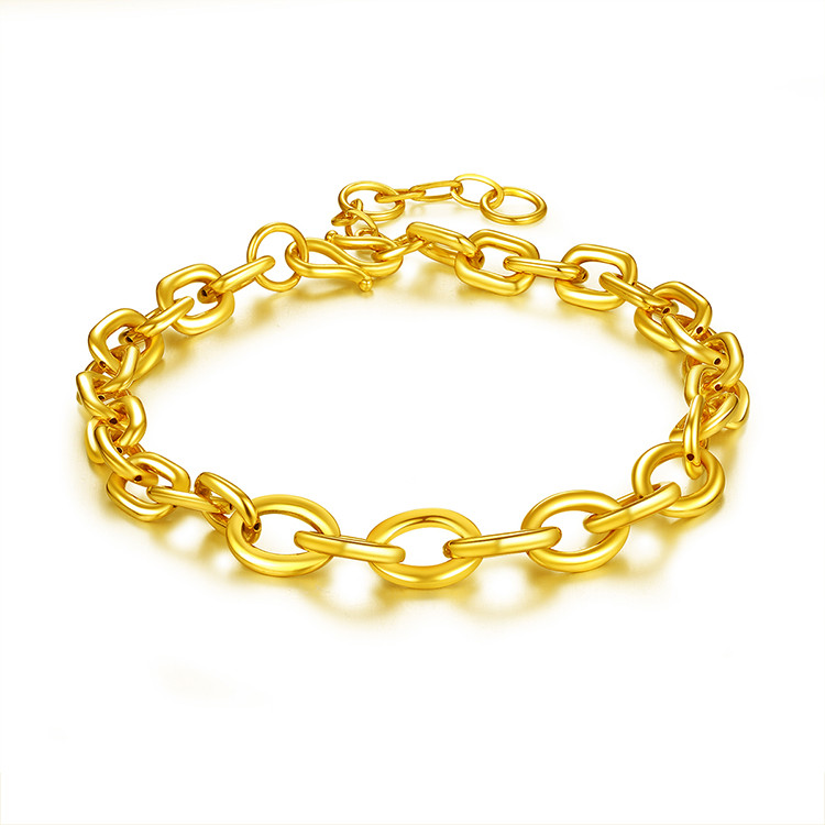 老庙黄金 十字链情比金坚显大足金手链男女款情侣款送礼