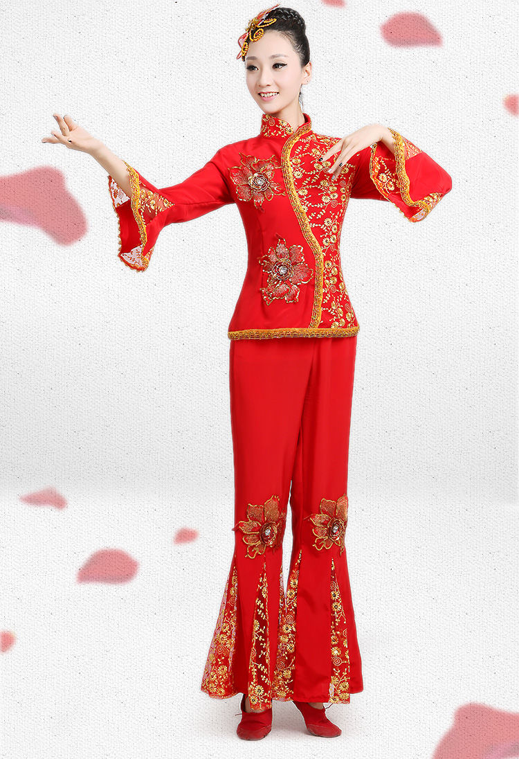 2021新款中老年秧歌服装演出服女腰鼓扇子舞民族舞蹈广场舞表演服 玫