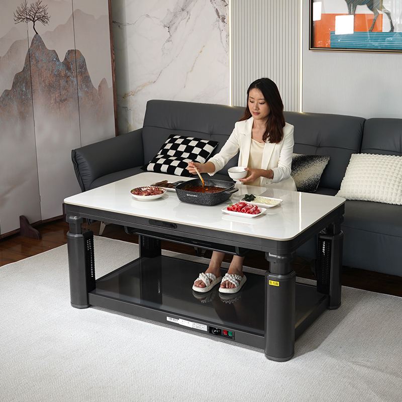 富炬升降电暖茶几电暖炉电取暖桌电暖桌家用长方形电炉电烤火桌子 卓越白隐形电磁炉120*70