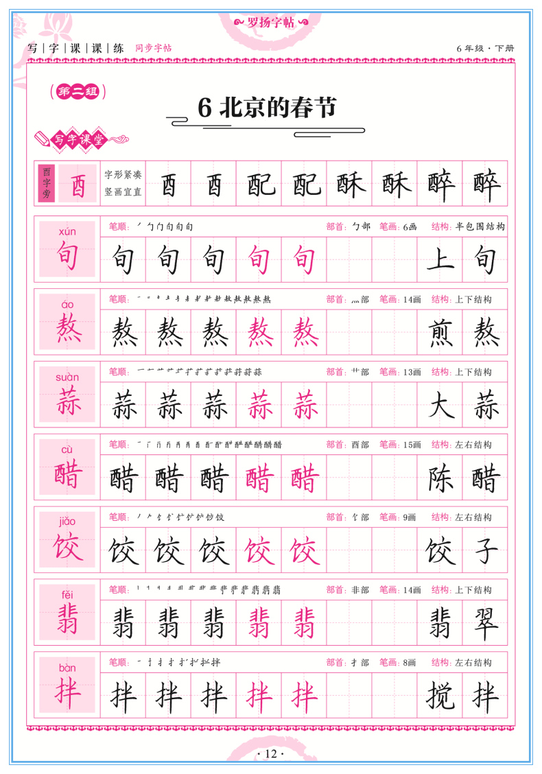 一笔好字 写字课课练同步字帖 6年级下册 人教版 罗扬字贴 小学生字帖