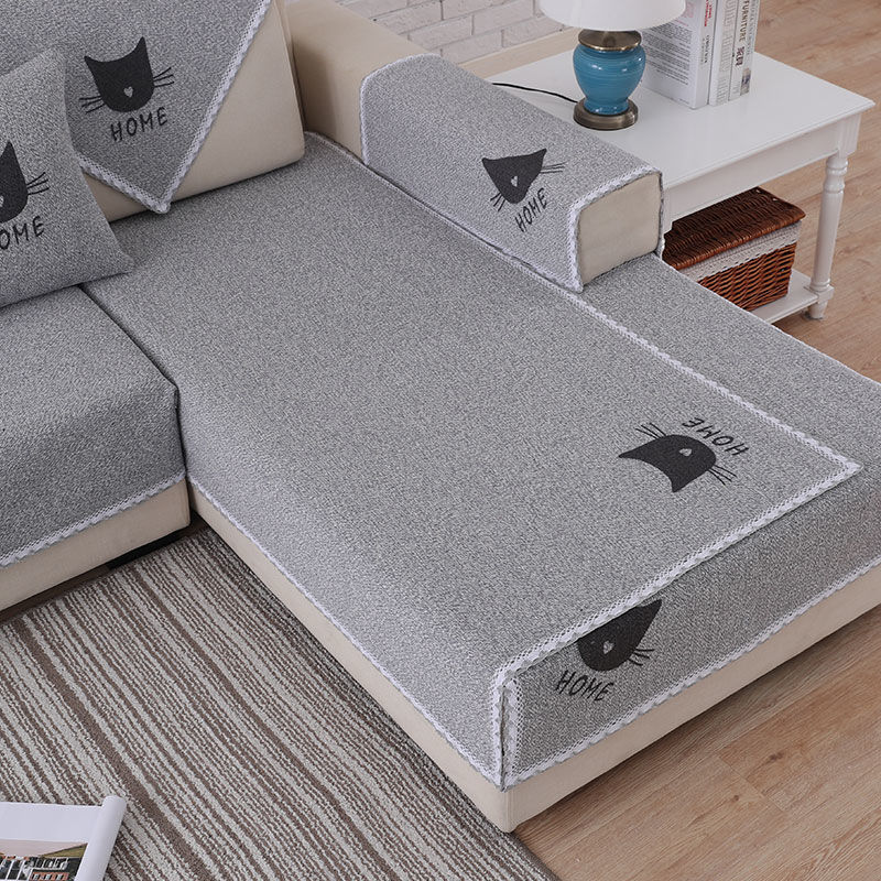 简约现代2020ins纯色棉麻夏布艺坐垫套罩全盖沙发垫巾四季通用