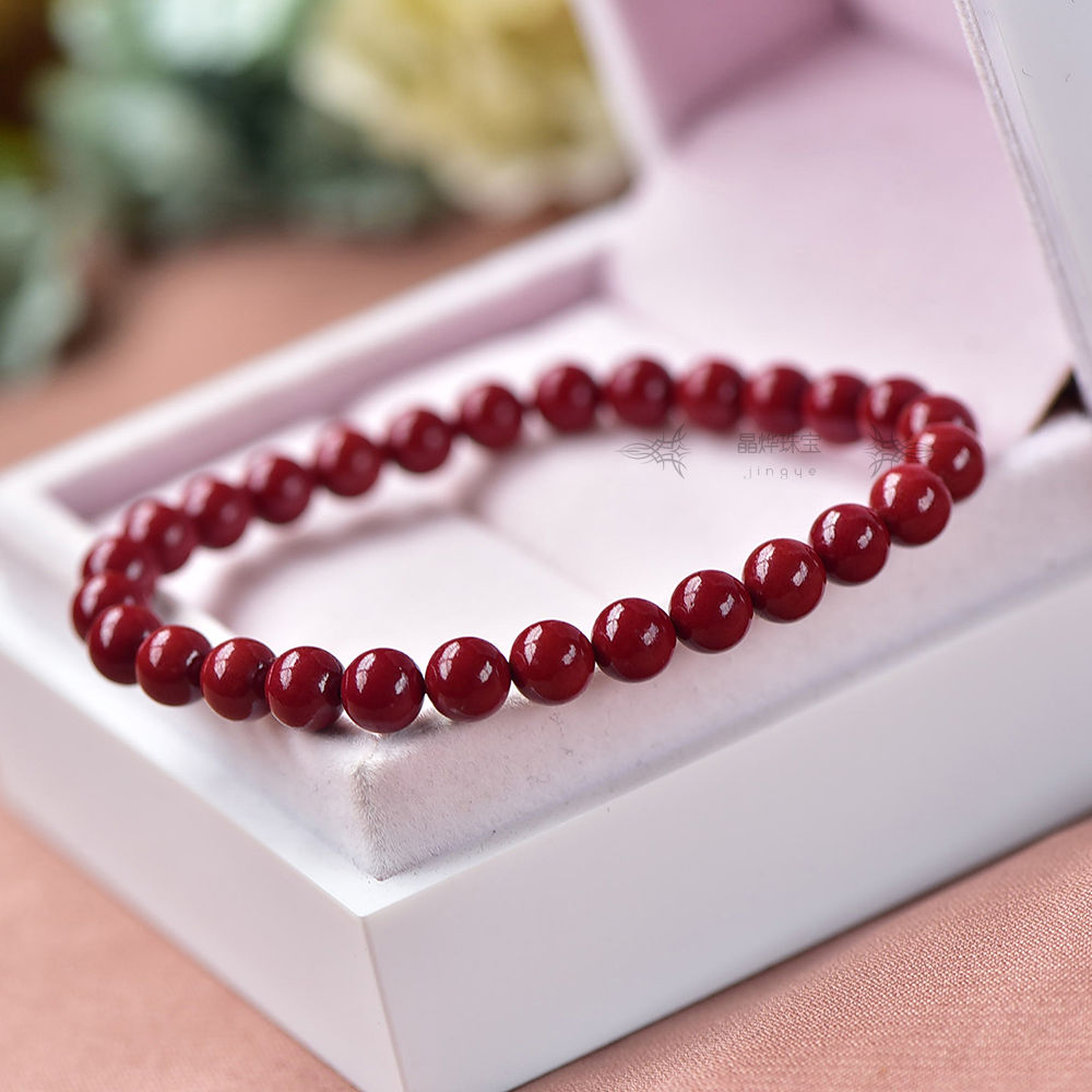 朱砂手串女款 天然原矿朱砂紫辰砂 帝王紫金沙 6mm 原石手链 6mm女款