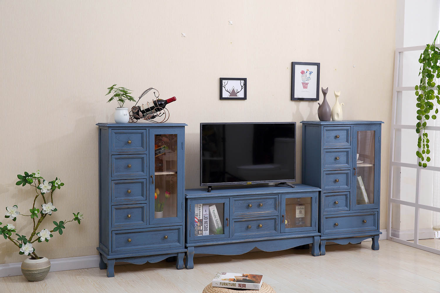 肃音电视柜电视柜 欧式复古经济型整装木质电视柜简约唯美客厅小户型