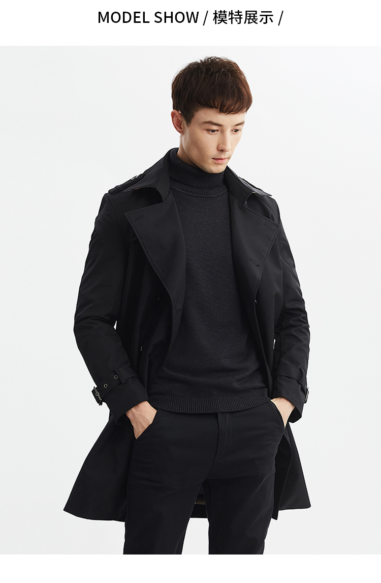 雪中飞风衣男中长款英伦风新款2019秋季双排扣大衣翻领时尚男外套