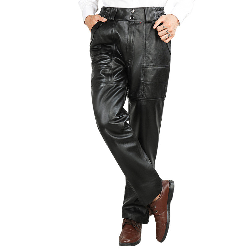 王子皮裤男款真皮男士中老年保暖秋冬头层羊皮裤子摩托骑行裤子【价格